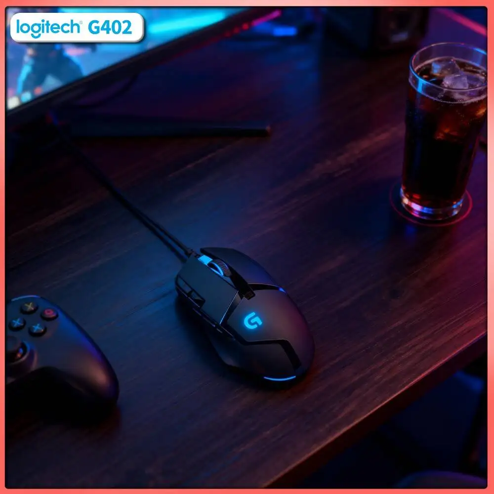 Logitech G402 Gaming Mouse 32-Bit Processor 500+ IPS 20M Clicks Anti-Slip Grips for Competitive Play