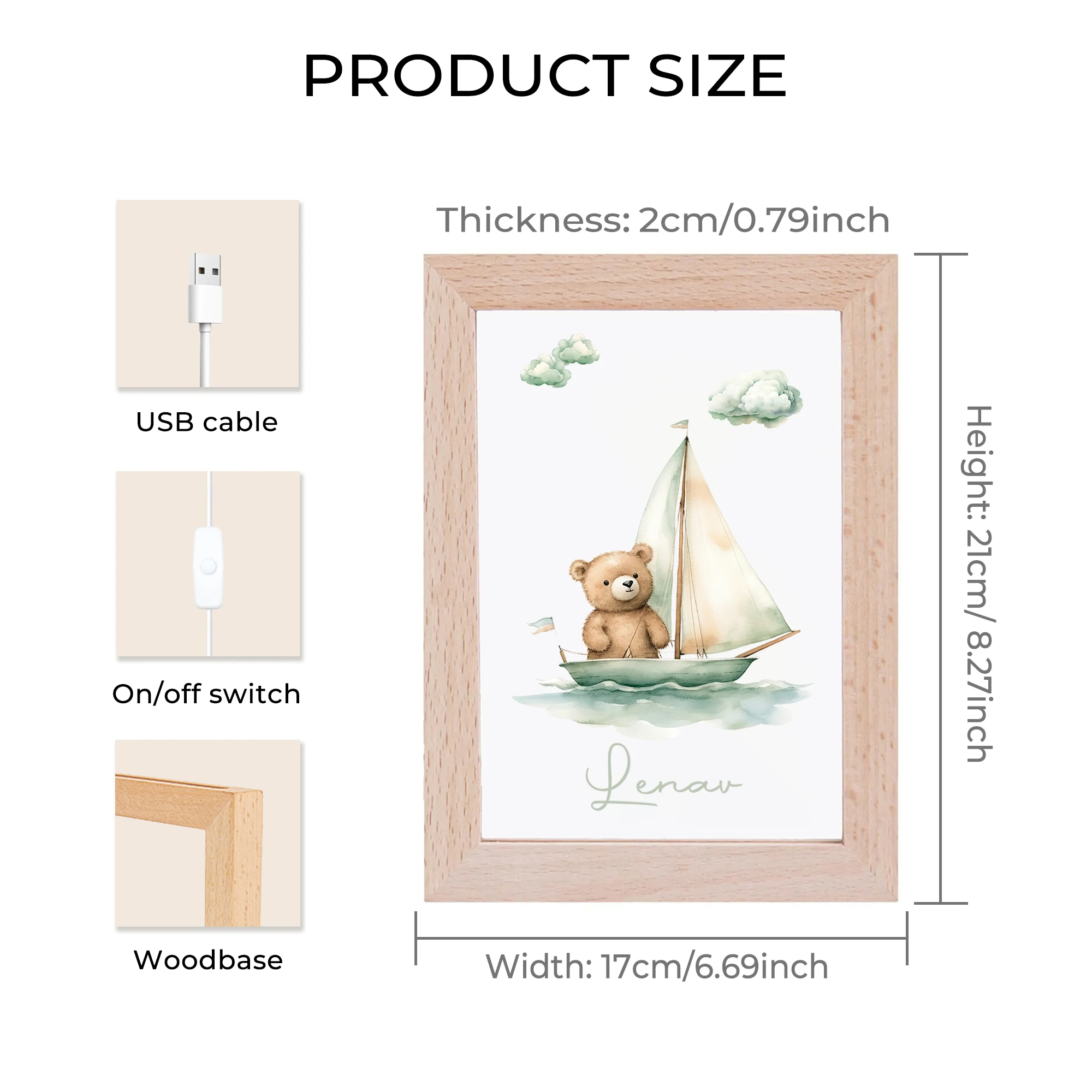 หมีบนเรือใบ LED Night View กรอบรูปของขวัญที่กําหนดเองครอบครัวห้องนั่งเล่นห้องนอนห้องรับประทานอาหารตกแต่งบ้าน