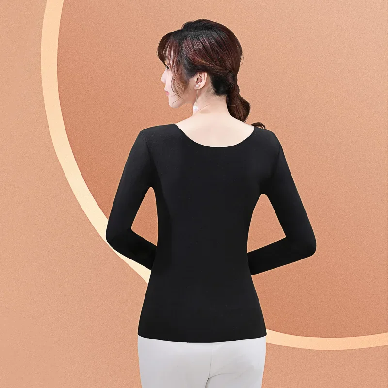 New Women Fall Thermal Top With Bra Long Sleeve Solid Low neckline Slim Tops Autumn And Winter For Women Design sense