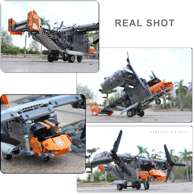 US V-22 Osprey Airplane Model Building Blocks WW2 High-tech Military Weapon Remote Control Fighter Bricks Kids RC Helicopter Toy