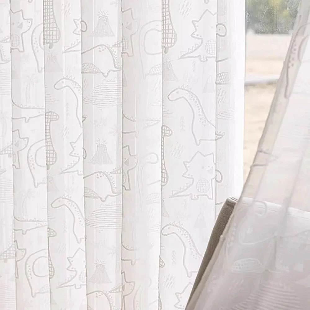 

Modern Cute Cartoon Animal Dinosaur White Sheer Curtains For Kid's Room, Nursery Curtains Privacy Sheers, Simple White Curtains