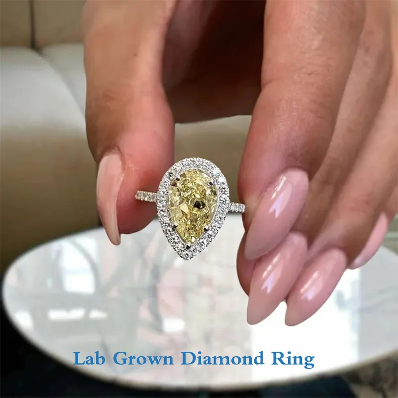 

2.5CT Main Stone VS-VVS Fancy Yellow Pear Cut CVD HPHT Lab Grown Diamond Engagement Ring 950 Platinum Ring With IGI Certified