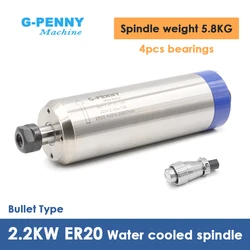 EU/RU Sending! G-Penny 2.2kw ER20 Water Cooled Spindle Bullet type 220v Ceramic Ball Bearings Stone/Aluminum/Wood