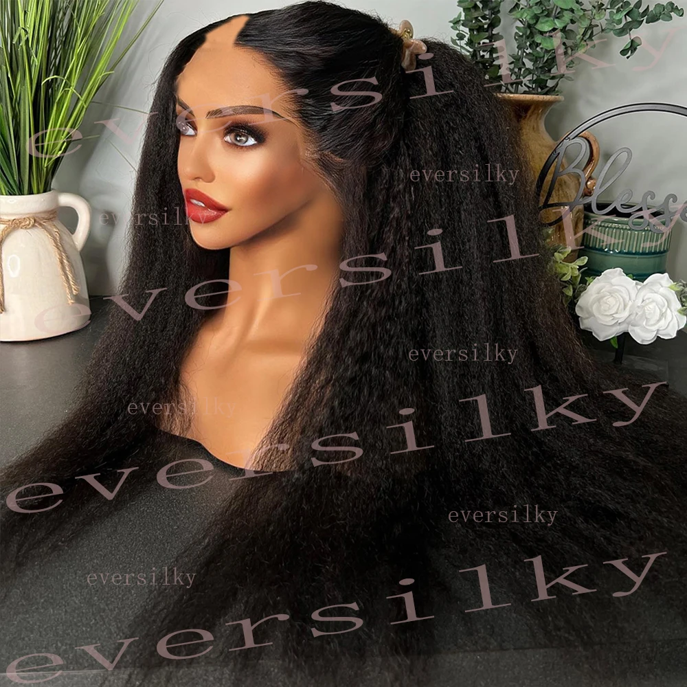 Kinky Straight Full Density Black V Part Wigs Unprocessed 100% Human Hair Wig Glueless Dark Brown U Shape Yaki Straight Full End