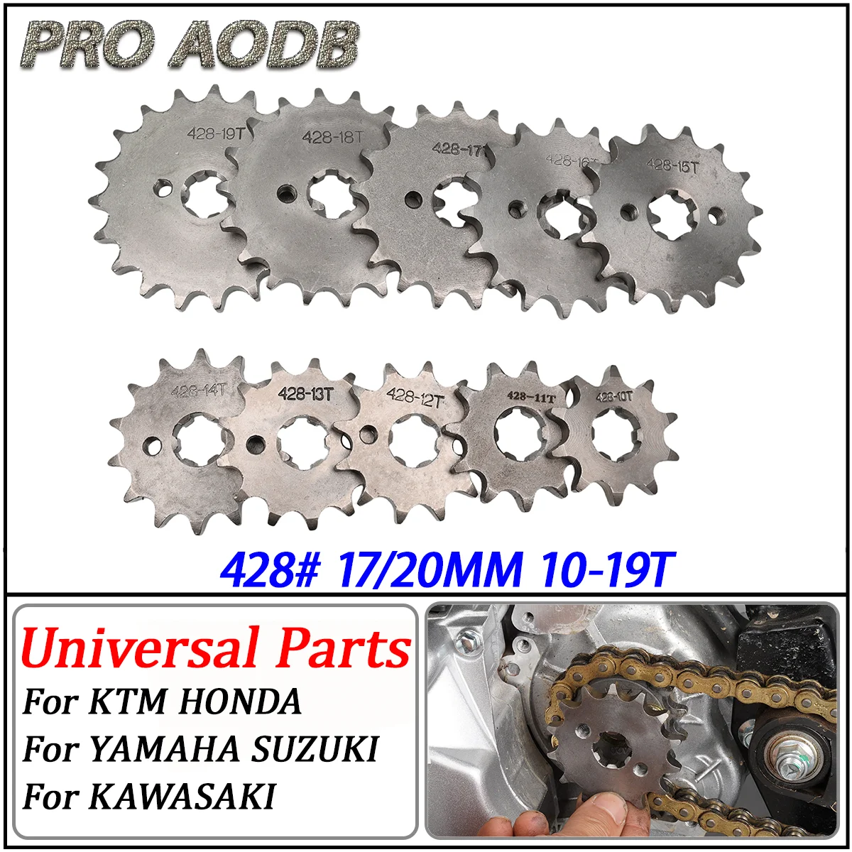 

Front Engine Sprocket 428# 17/20MM 10 11 12 13 14 15 16 17 18 19T Teeth For 50-125cc Offroad Bicycle ATV Quad Go Kart Motorcycle