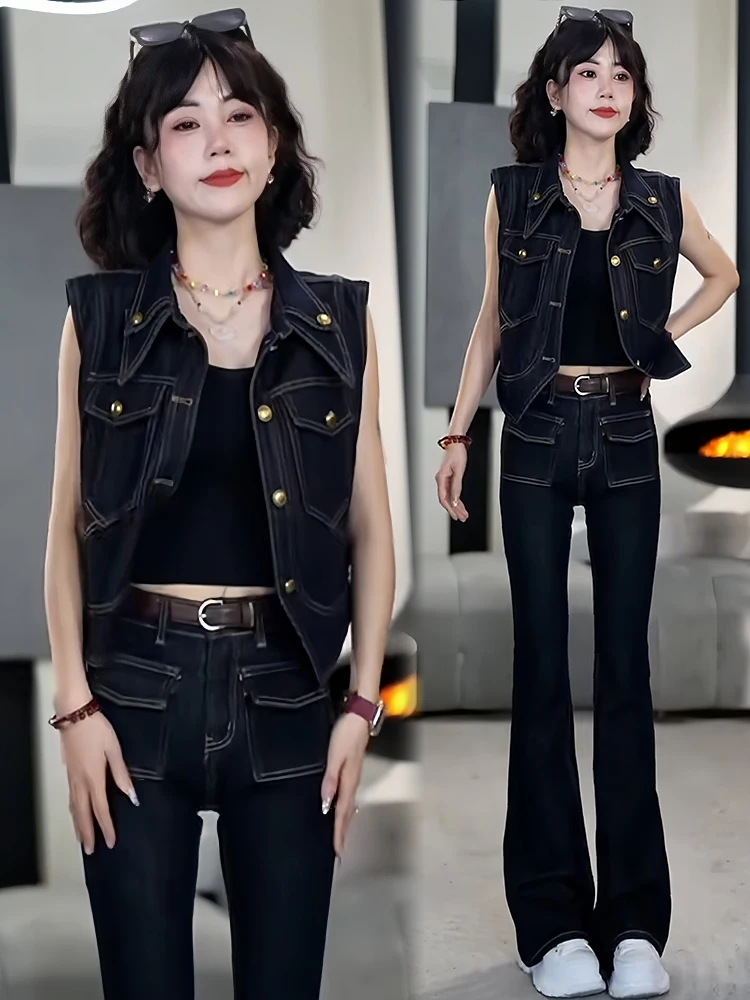 Design Sensation ort Denim Vest Women's Faion Streetwear Outerwear Top Commute Sle Regular Fit Moderate Warmth Single B...