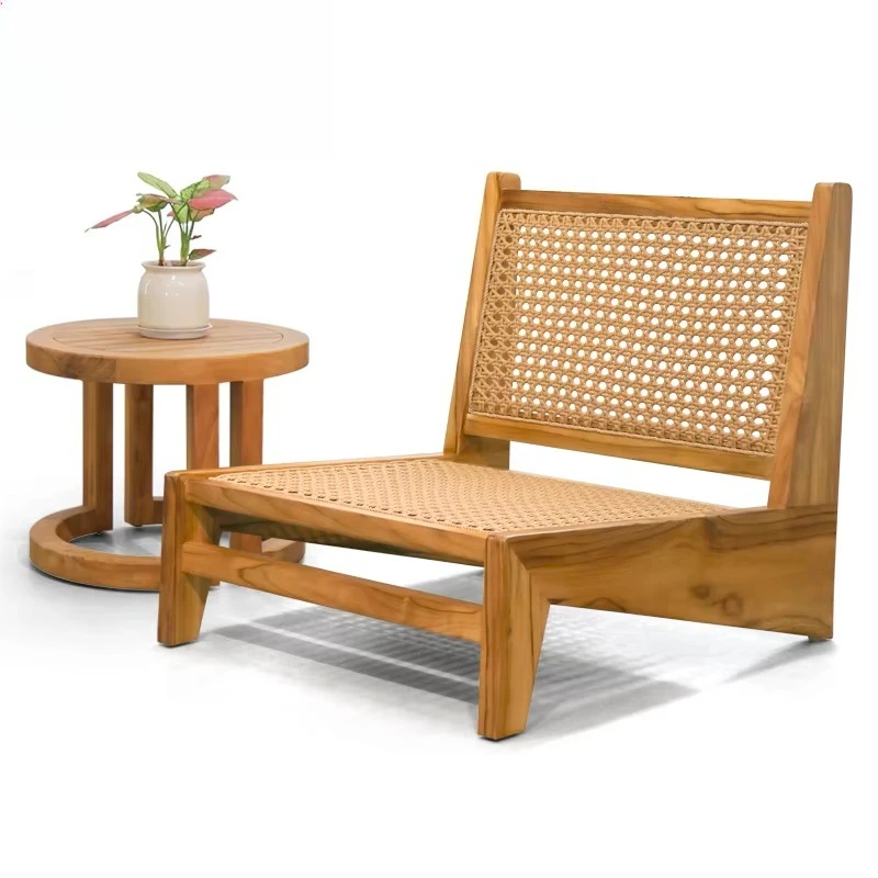 #Outdoor Teak Sofa Chair Courtyard Waterproof And Sunscreen Balcony Hotel All-weather Garden Made Of Rattan Furniture