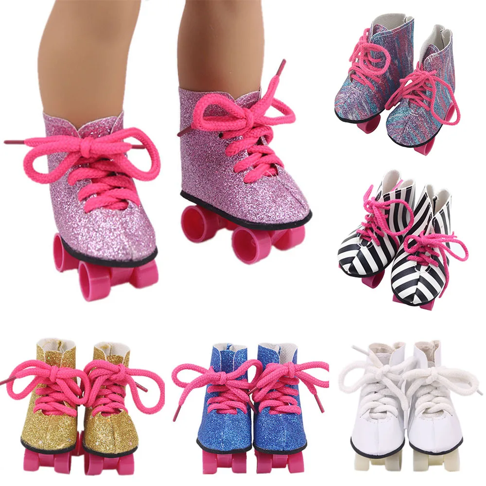 18 Inch American Doll Roller Ice Skates Doll Boots Shoes Fit for 43Cm Baby New Born Doll Generation Christmas Girl`s Toy DIY