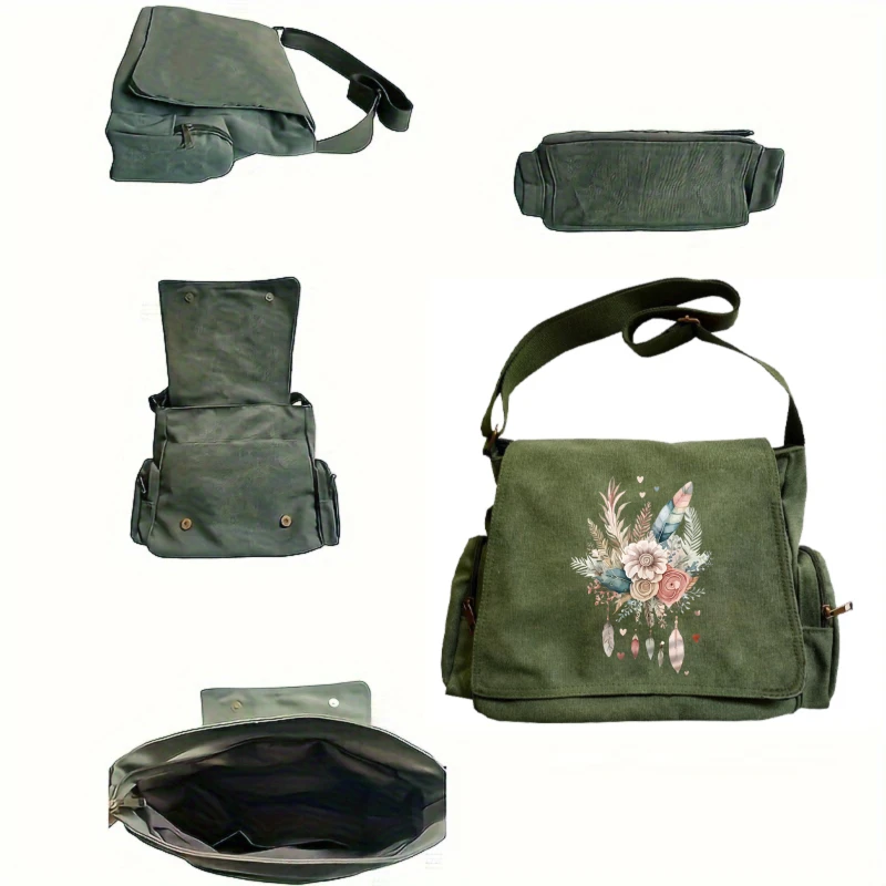 حقيبة كتف نسائية كلاسيكية حقيبة كروسبودي بوهو طباعة قماش حقيبة ساعي سعة كبيرة حقيبة نسائية يومية