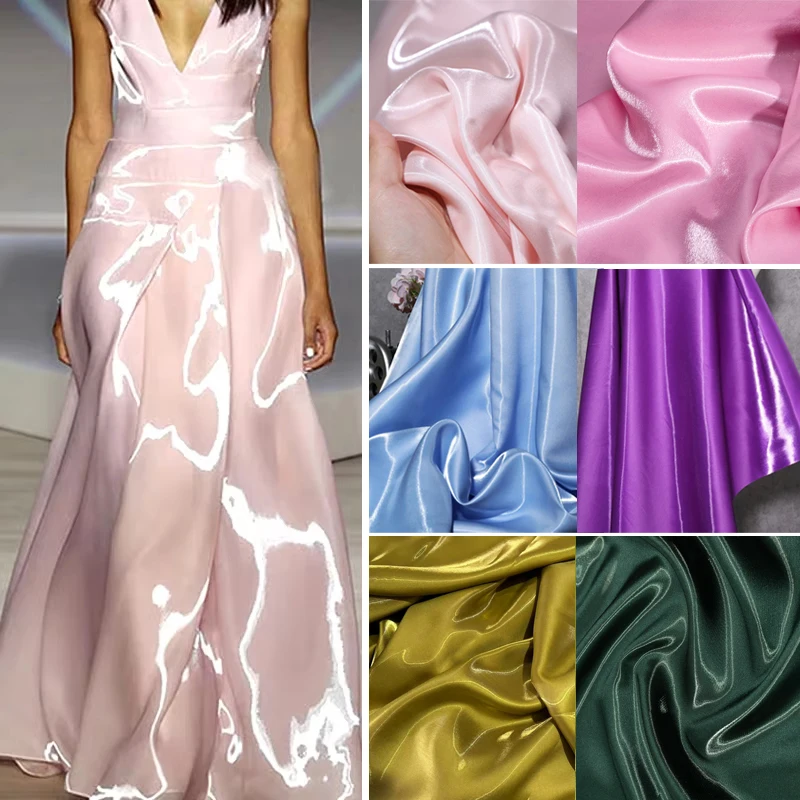 Luxury Glossy Metallic Liquid Satin Fabric Wide 59\