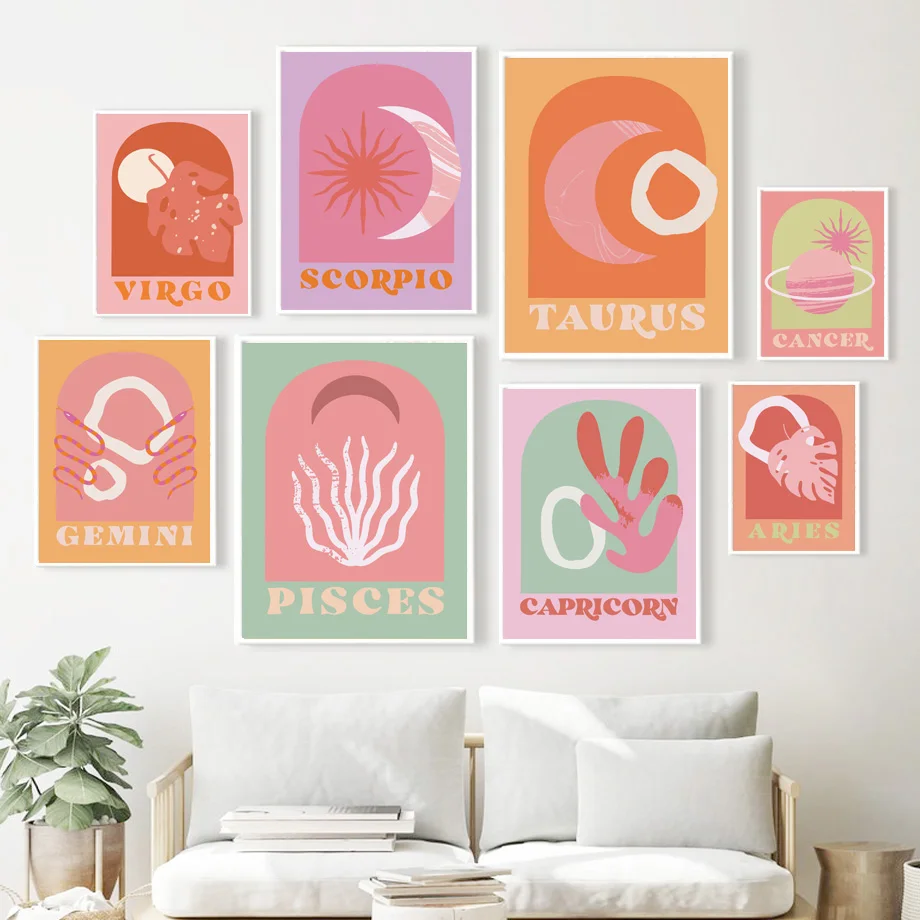 12 Zodiac Sign Plant Aries Virgo Pisces Wall Art Canvas Painting Nordic Posters And Prints Wall Pictures For Living Room Decor