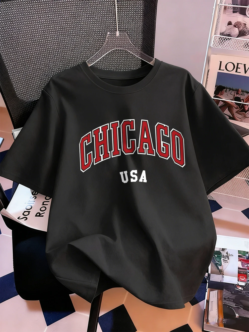 Chicago Usa Letter Printing T-Shirt Women Summer Short Sleeve Tops Comfortable Soft O-Neck T Shirt Casual Womans Clothes