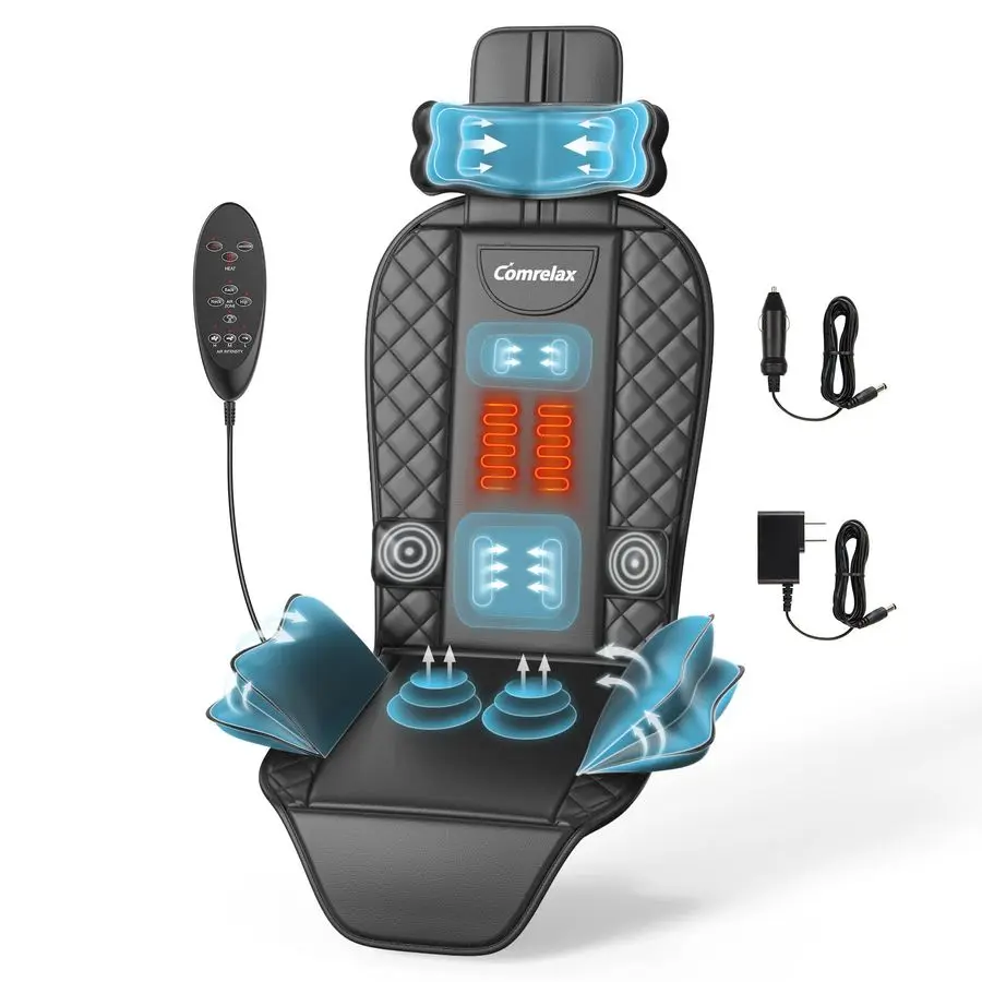 

Massager with Heat amp Traction amp Vibration, Seat Massager Pad for Pain Relief Deep Tissue, Lumbar Traction, PU Leather, Folda