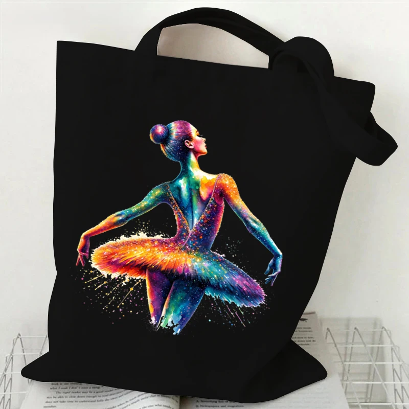 Bolso de lona con estampado de Ballet para mujer, bolsa de hombro de lona reutilizable para almacenamiento, bolso de mano femenino para amantes de la danza