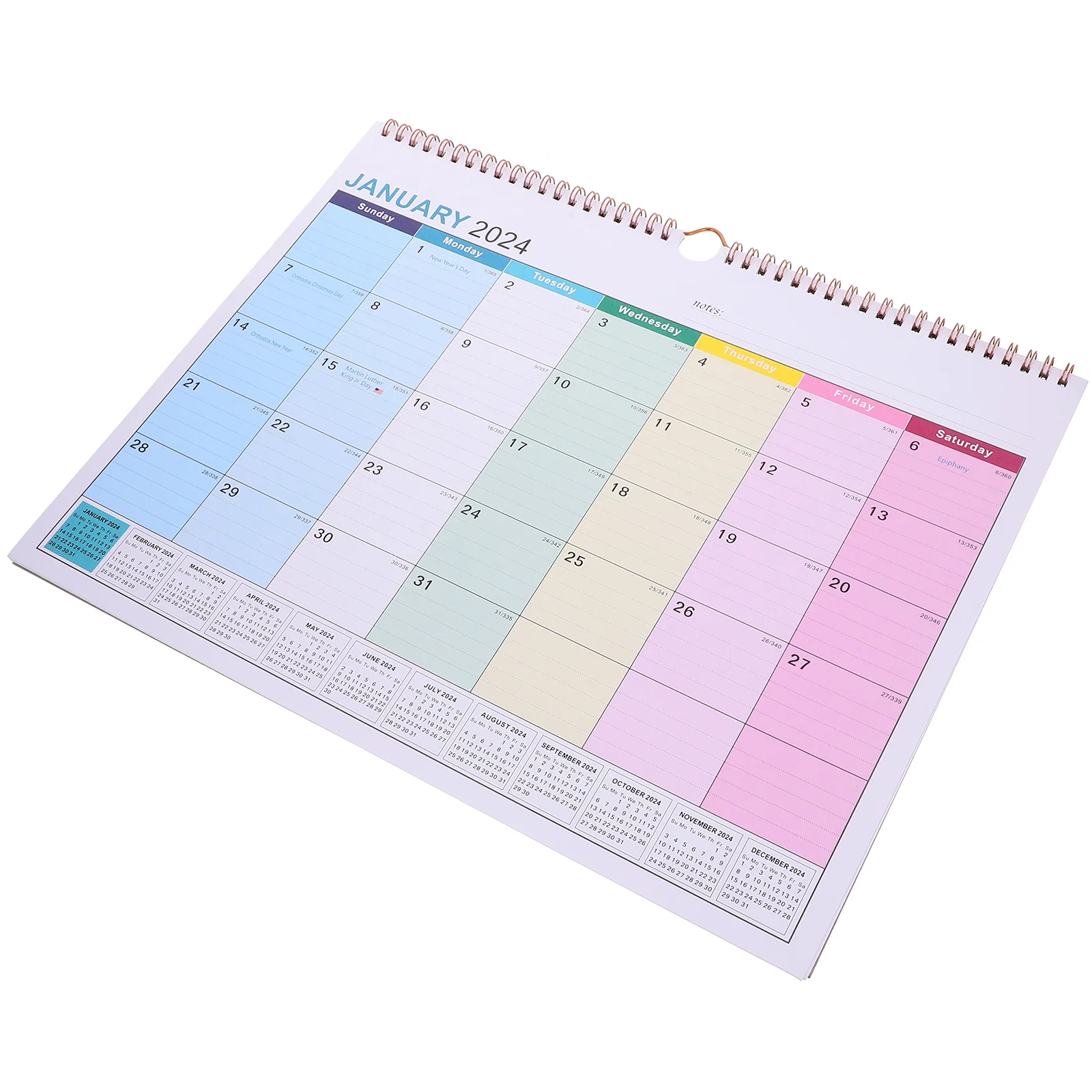 

2024 -2025 Calendar Household Wall Sturdy Daily Spiral Holiday Hanging Appointment Paper English 2024-2025 Dating Calendars