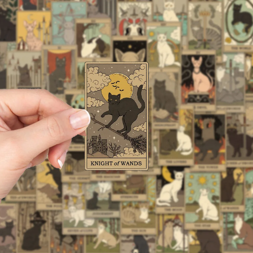 72pcs Cat Tarot Card Sticker Cartoon Funny Decal For Phone Luggage Bicycle Helmet Skateboard Laptop Label Decorative Sticker