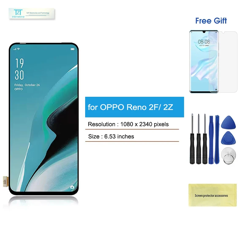 【DIY-مع الإطار】Super Amoled لـ OPPO Reno 2F/ 2Z / Reno2 F / Reno2 Z مجموعة استبدال شاشة LCD مادة Oled الأصلية