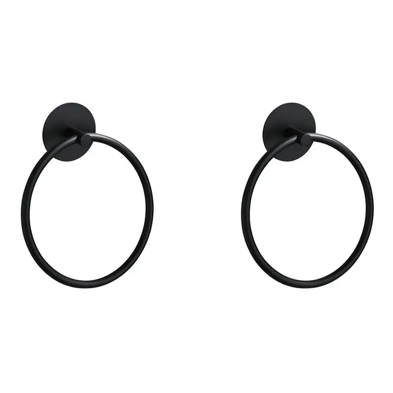 Exquisite-2X Bathroom Towel Ring Stainless Steel Bathroom Towel Rack, Adhesive Wall Mounted Hand Towels Holder, Black