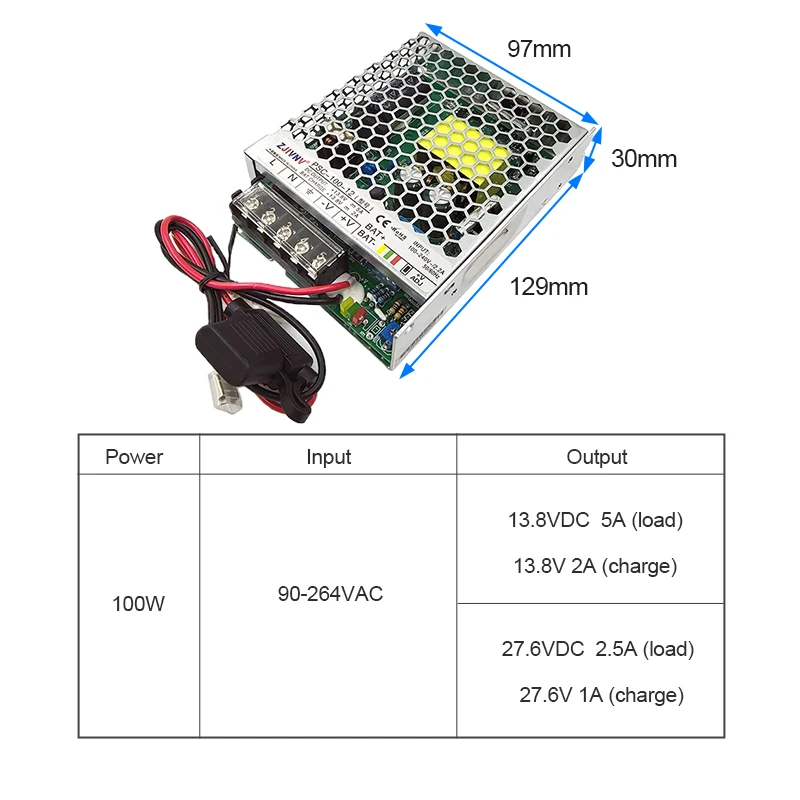 100W Universal AC UPS Charge Function Monitor Switching Power Supply Input 90-264VAC Single Output 12/24VDC SMPS PSC-100