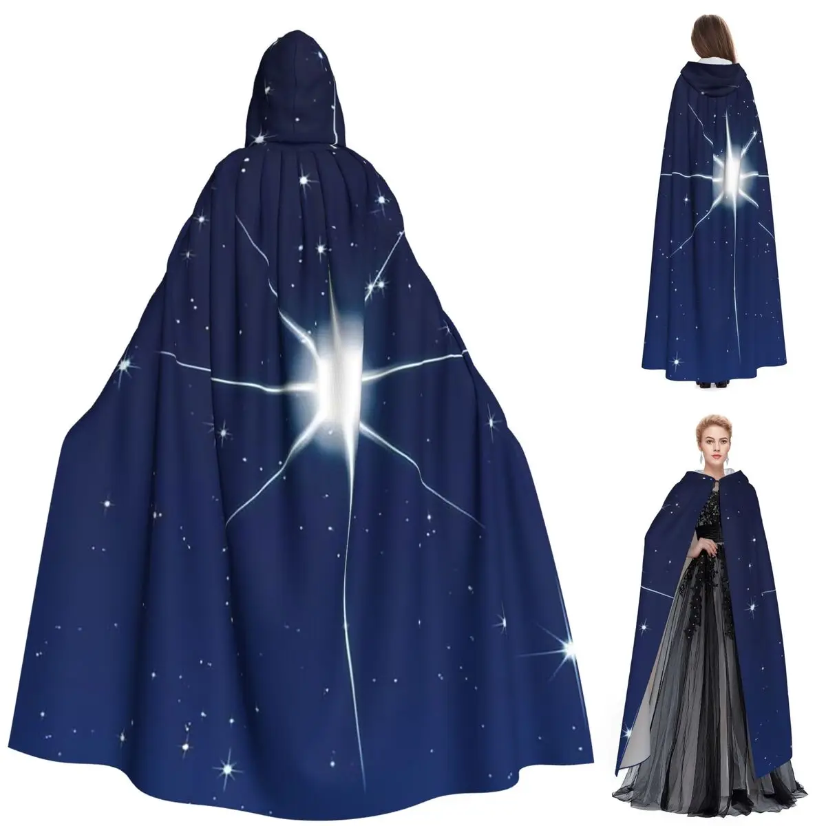 

Starry Night Sky Long Hooded Cloak Witch Medieval Costume Cosplay Cape HalloweenCoat Adult Unisex