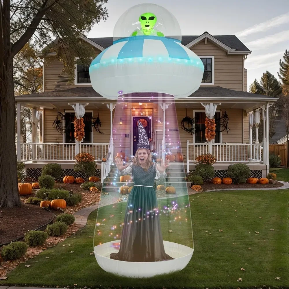 10 FT Halloween Inflatables Outdoor Decorations, Alien Halloween Blow Up Yard Decorations with LED Lights, UFO Inflatable