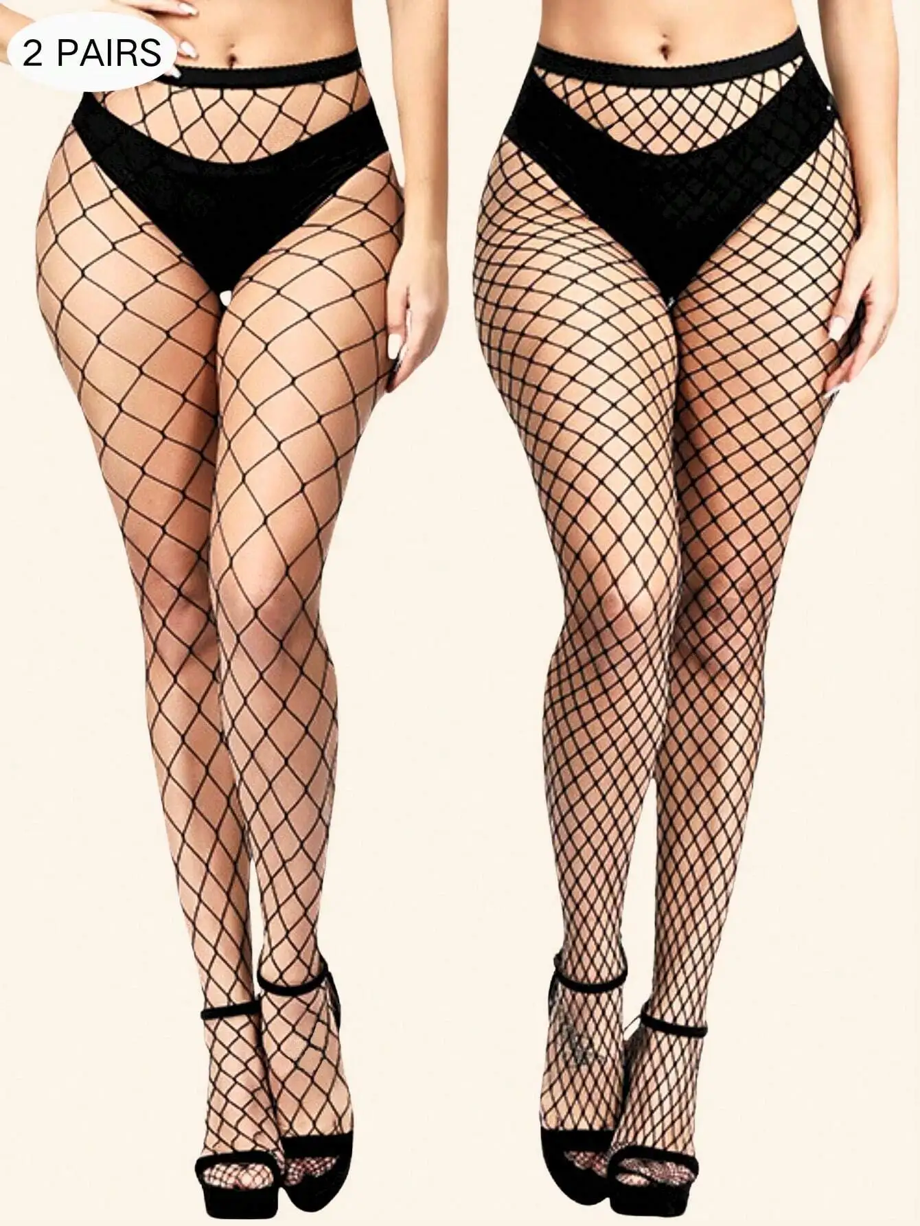 

2 Pairs Women's Black Fishnet Stockings, High Waist See-Through Mesh Tights for All Seasons