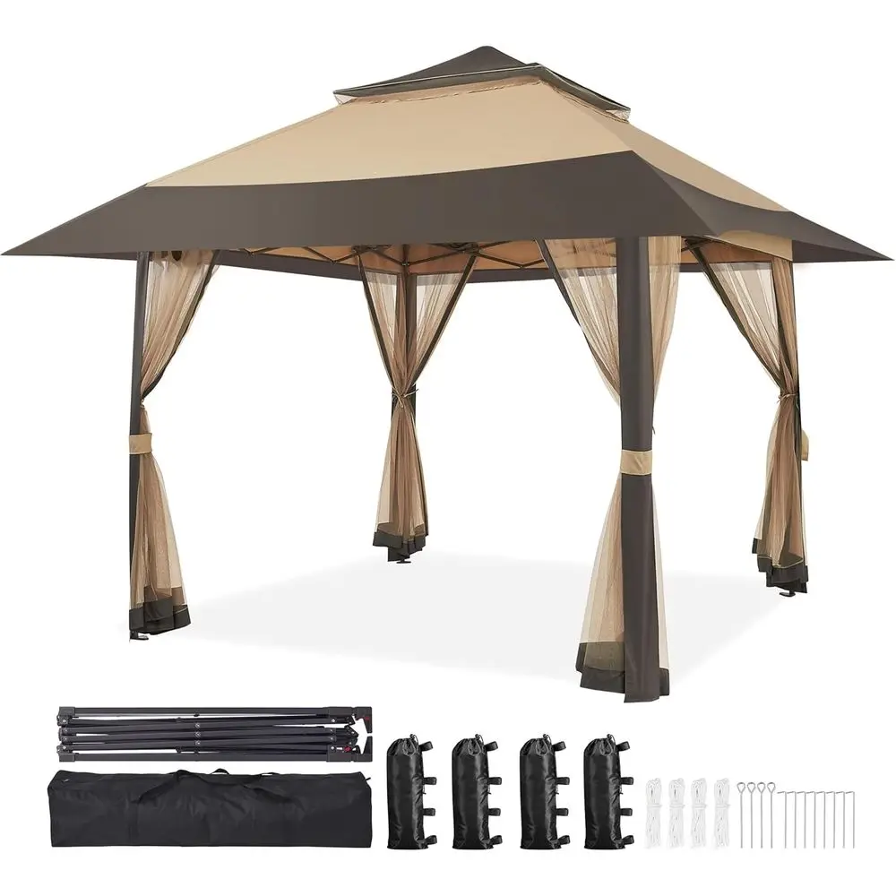 13x13 Outdoor Gazebo with Double Tier and Mesh Netting for Patio, Lawn, and Garden Shade