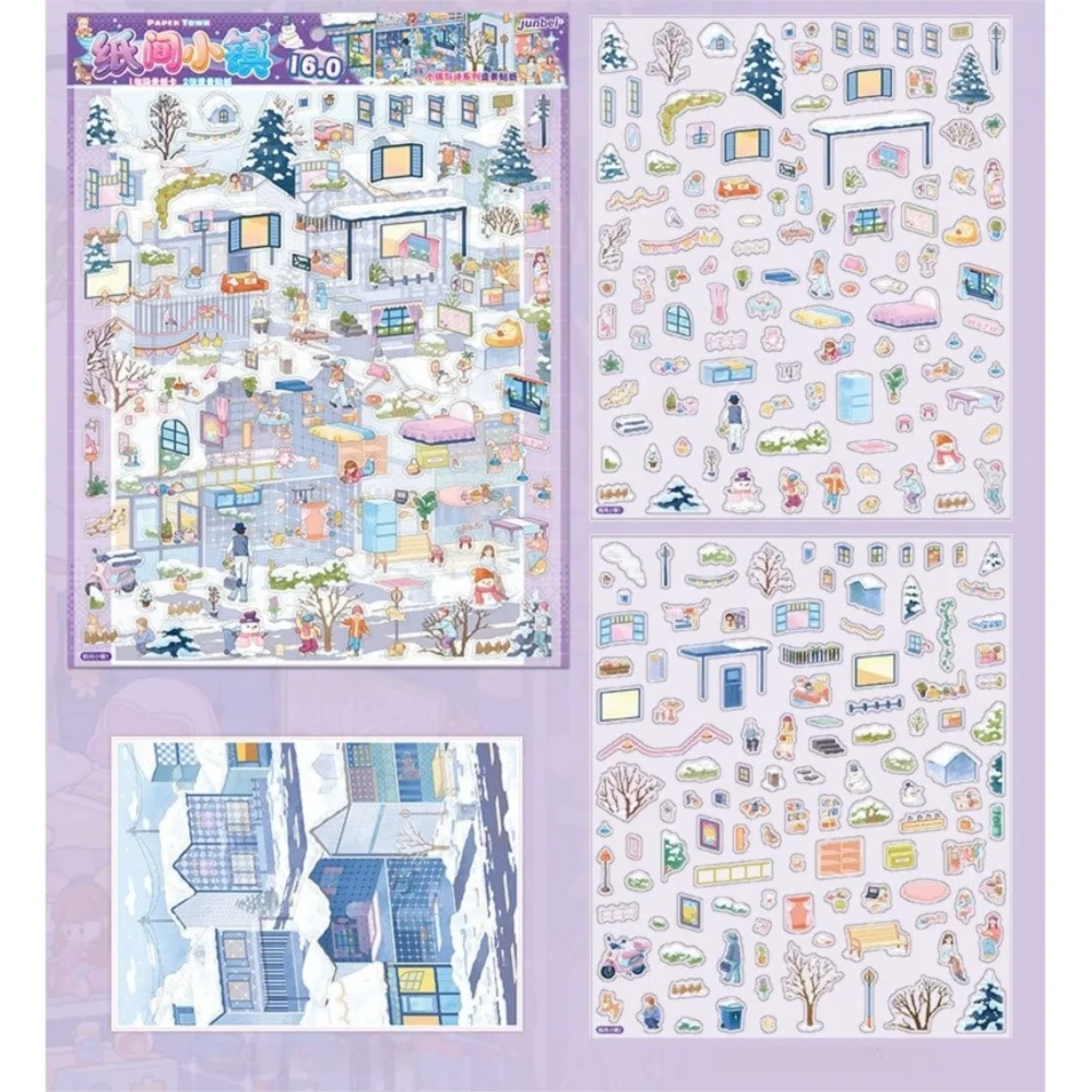 Kawaii DIY 3D Miniature Stickers Handicraft Decor Stacking Cabin Town Stickers Creative Arts Scrapbook Album Decoration