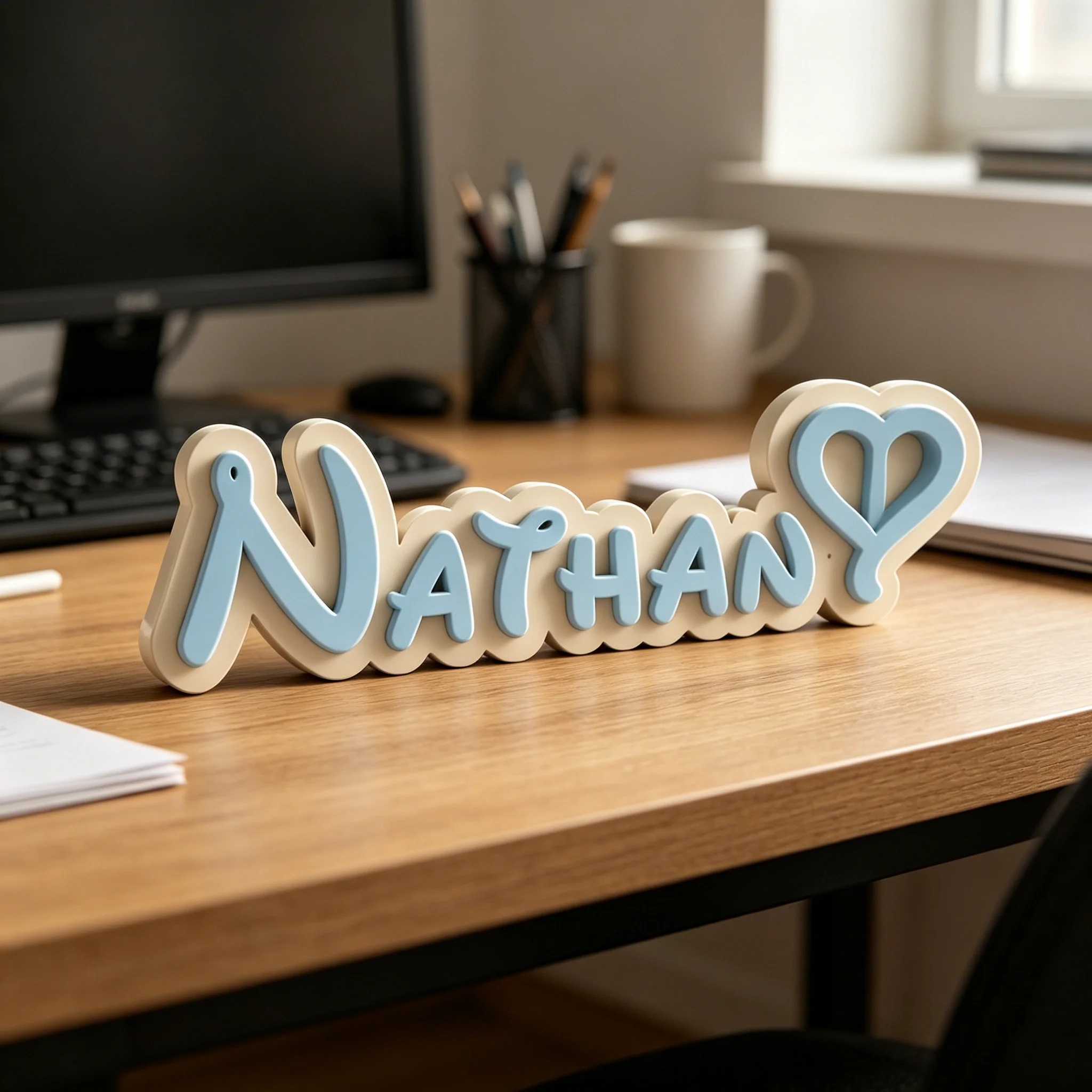 1 Stück individuelles kreatives Liebes-Namensschild aus PVC und Holz, Dekoration für Schlafzimmer, Tisch, Hochzeit, Geburtstag, Sommer, Abschlussfeier, Weihnachtsgeschenk