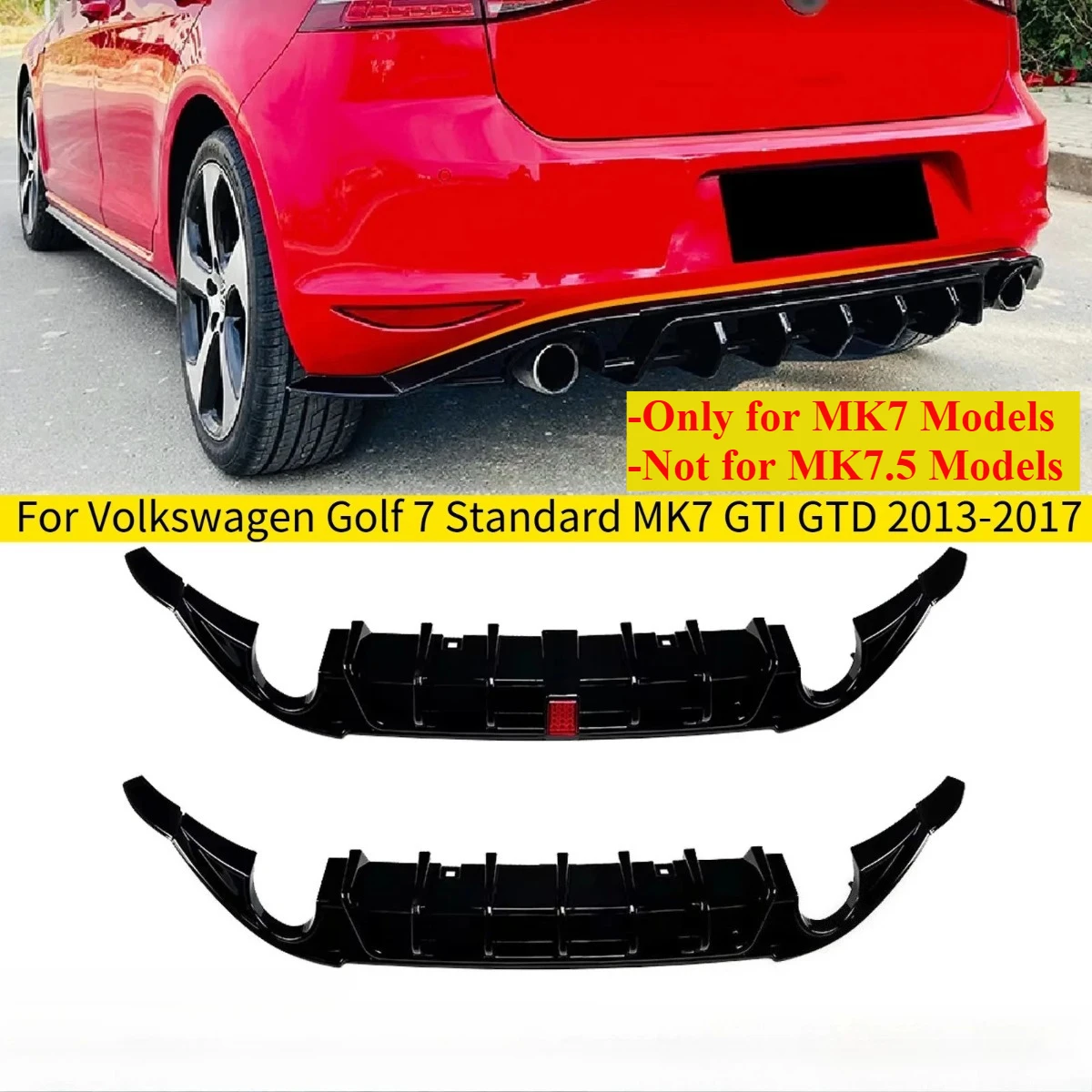 

For Volkswagen Golf 7 Standard MK7 GTI GTD 2013-2017 Hatchback Rear Bumper Diffuser Splitter Spoiler with Brake LED Body Kit