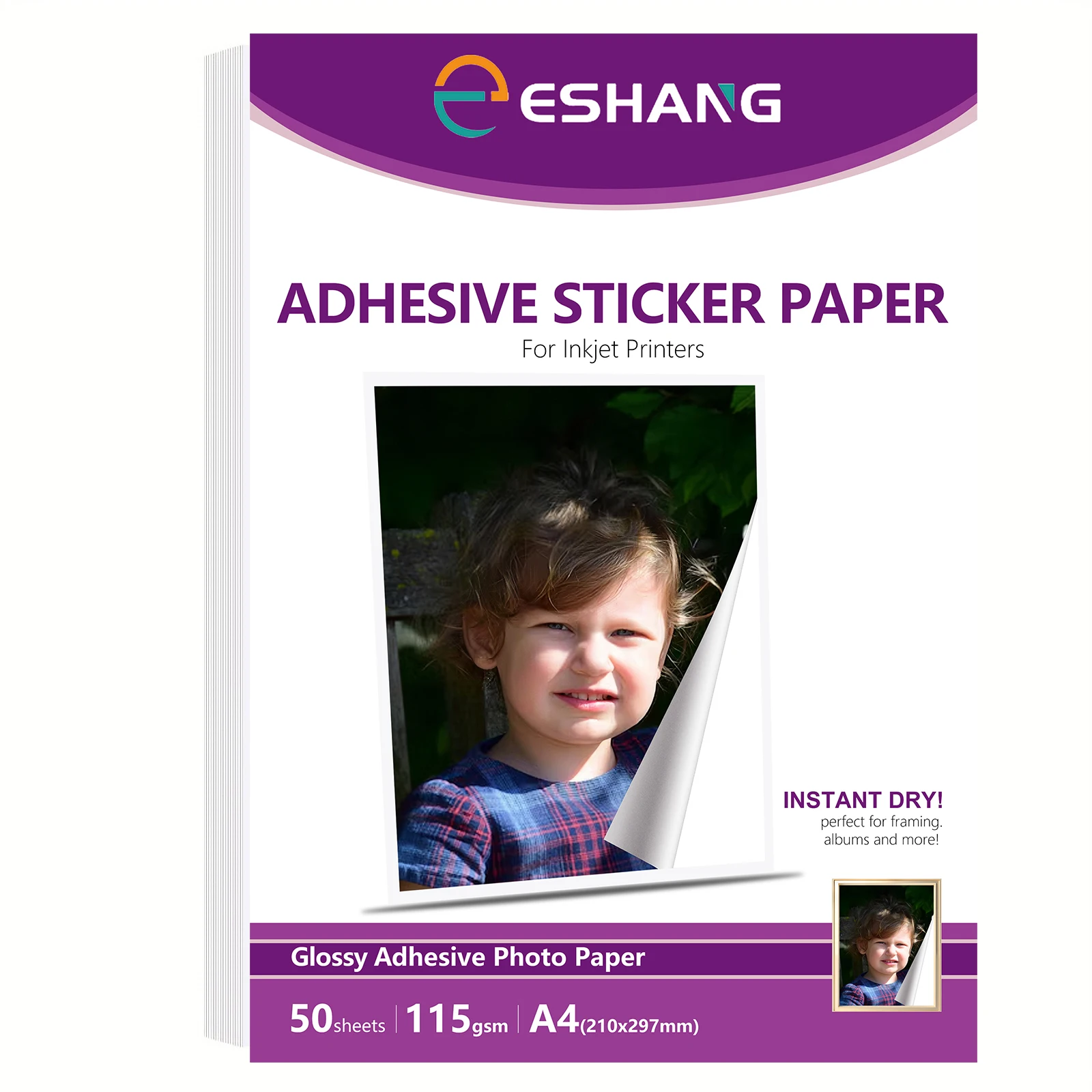 Glossy Self-Adhesive Photo Paper for Inkjet Printer Sticky 115/128/135gsm Compatible with 3R/4R/A4 Size Sticky Glossy Photo Pape