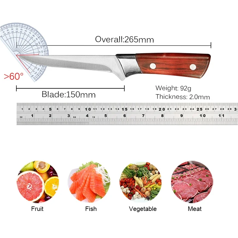 Stainless Steel Kitchen Fruit Paring Chef Knife Butcher\'s Boning Knife Pork Beef Sheep Fish Cutting Pocket Knives with Sheath