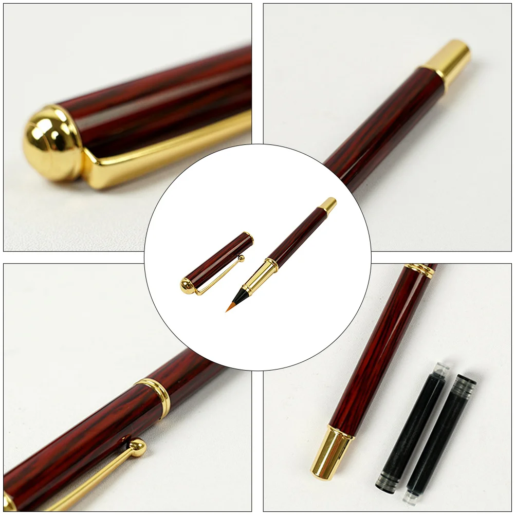 

1Pcs Fountain Pen Brush Metal Simple Design Compact Calligraphy Pen Refillable Drawing Marker Student Writing Stationary