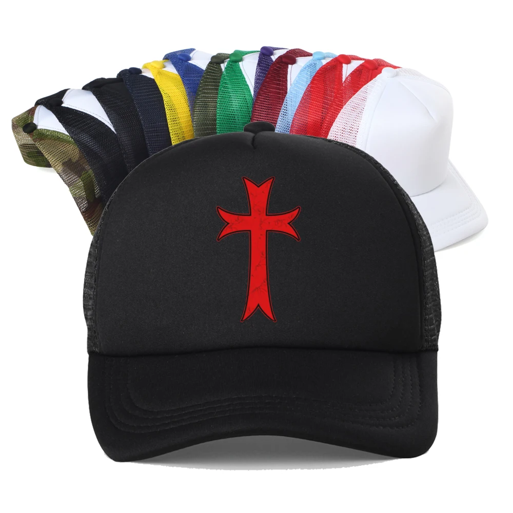 

Templar Knight Seal Cross Mesh Baseball Cap Unisex Fashion Adjustable Snapback Hat outdoor casual Breathable sun hats