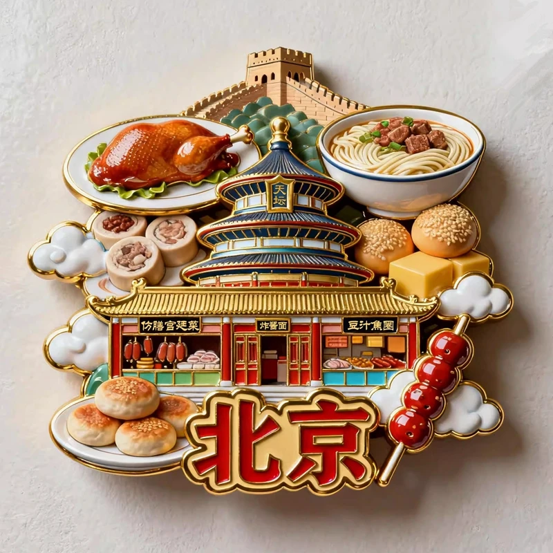 Beijing Cuisine Roast Duck Zhajiangmian 3D Metal Fridge Magnets China Tourism Souvenirs Refrigerator Magnetic Stickers