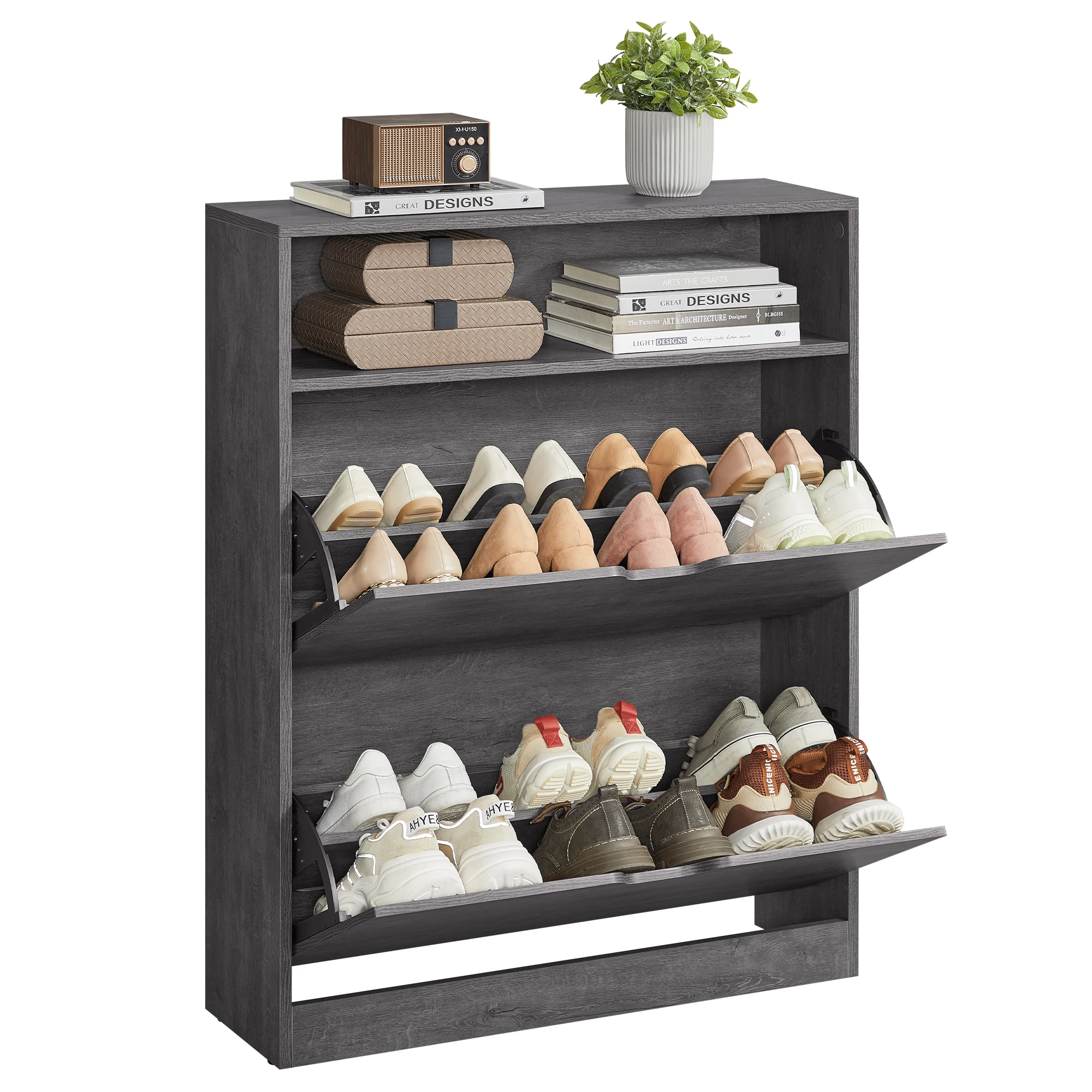 xx-Modern Space-Saving 2 Flip Drawers Shoe Cabinet White Slim Freestanding Shoe Storage Racks