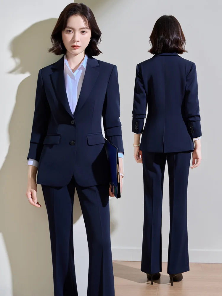 Navy blue professional suit for women, spring and autumn interview formal wear, elegant and suitable for commuting, one-button s