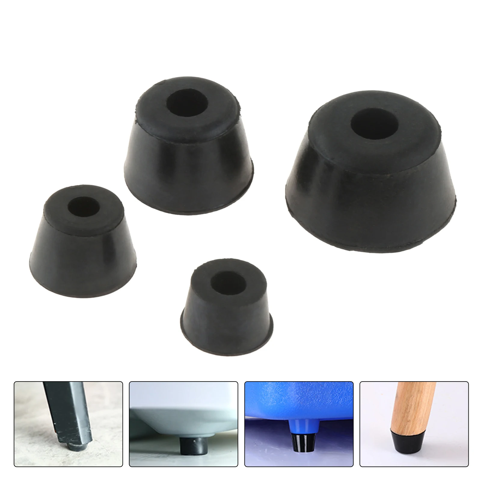 4pcs Anti-Slip Furniture Legs Feet Black Speaker Cabinet Beds Table Conical Bottom Rubber Shock Pads Chair Floor Protector Cover