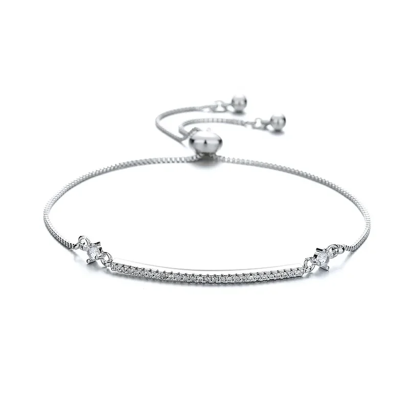 Plata de Ley 925, gran oferta, exquisita pulsera ajustable de cristal de circón para mujer, joyería de compromiso, regalos de fiesta