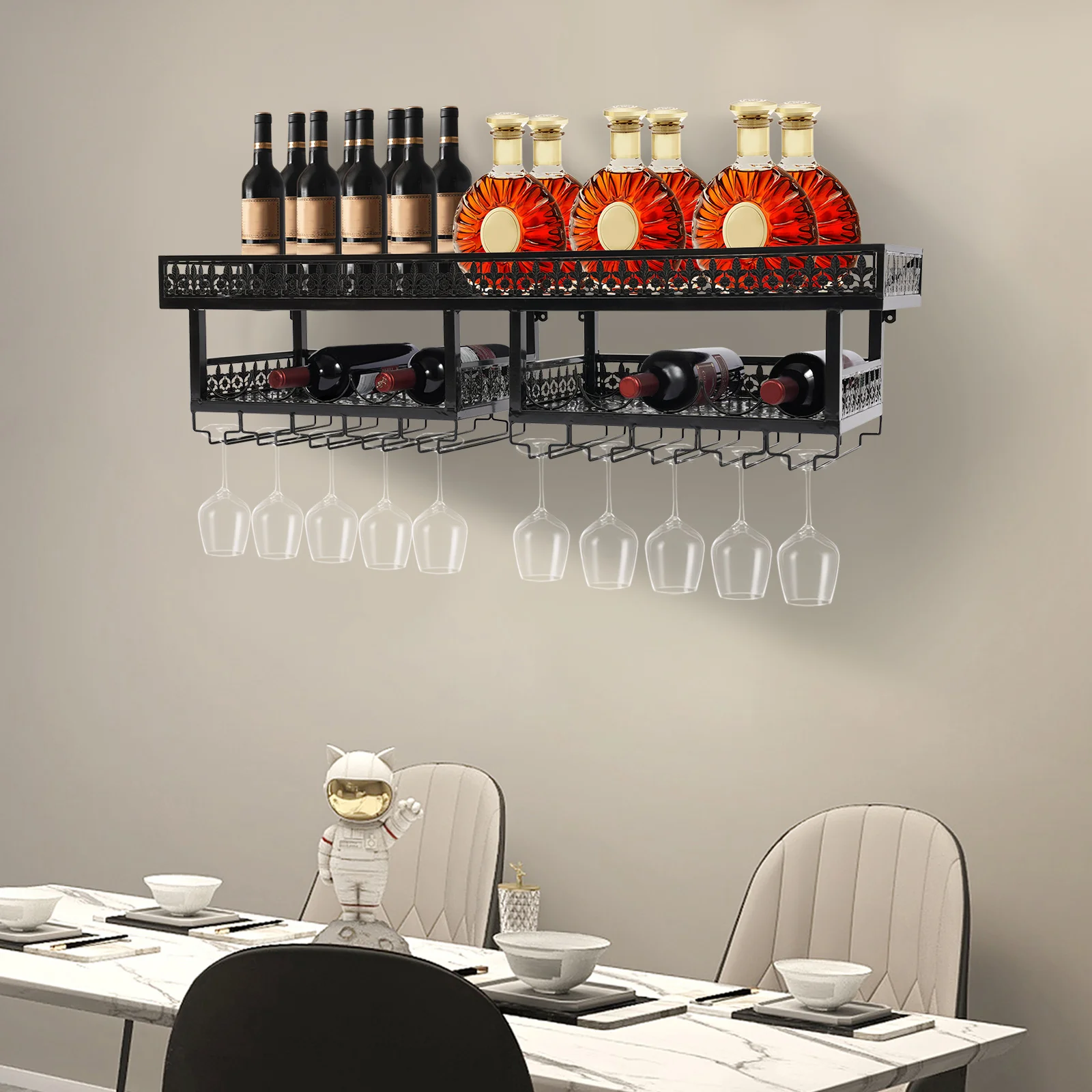 120cm Wine Bottles Rack Hanging Wine Bottle Holder Floating Shelf Ceiling Mounted Shelf  Kitchen Wine Cellar