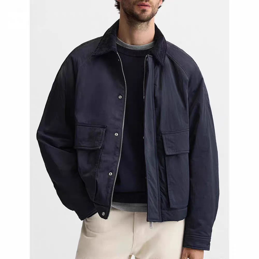 

New Spring Autumn Men's Jaet Collar Patchwork Cotton Coat ket Decorated Flip Collar Outerwear Stand Fit Casual Sle