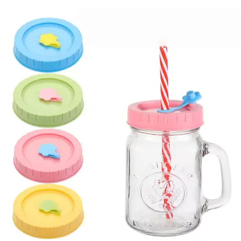 70MM Cute Universal Mason Jar Lids With Straw Hole  Drinking Diameter Food Storage Wide Mouth Leak Proof Kitchen Supplies