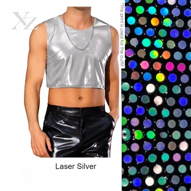 Opening Sale |Men's Laser Silver Crop Tank Top Sleeveless Shiny Y2K Rave Clubwear Vest For Party Nightclub