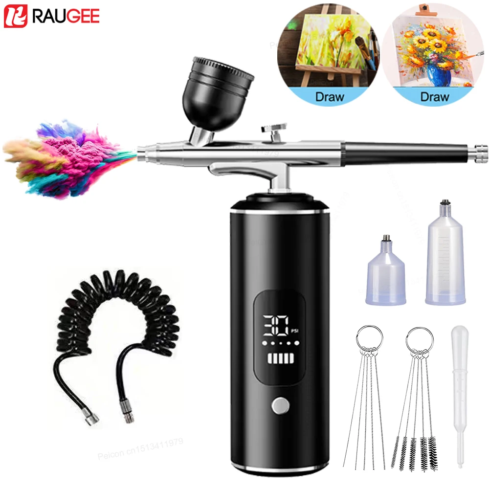 Airbrush with Compressor Mini Airbrush for Painting Tattoo Wireless Electric Paint Gun Portable Spray Gun Kit with Compressor