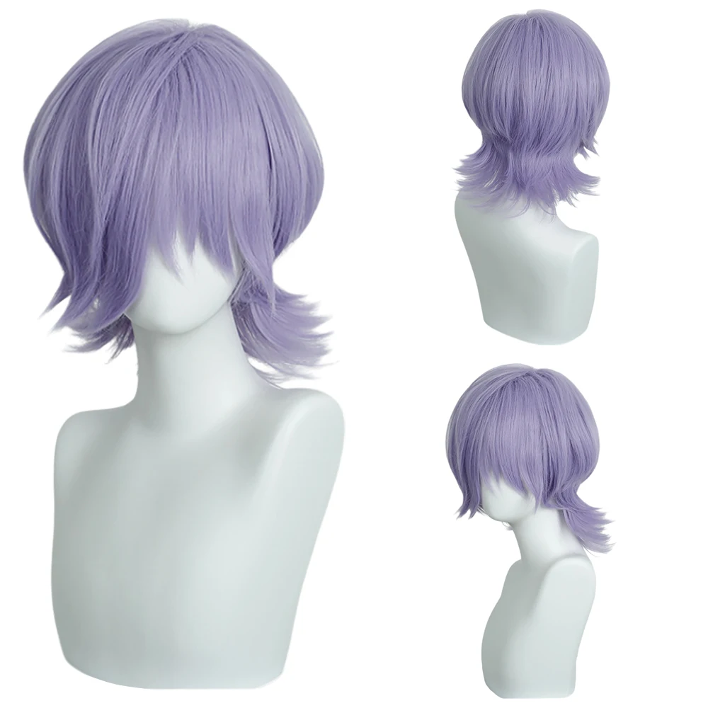 Short Mullet Cosplay Wig Light Purple Shaggy Layered Wig Unisex Anime Heat Resistant Synthetic Hair For Daily Halloween Party