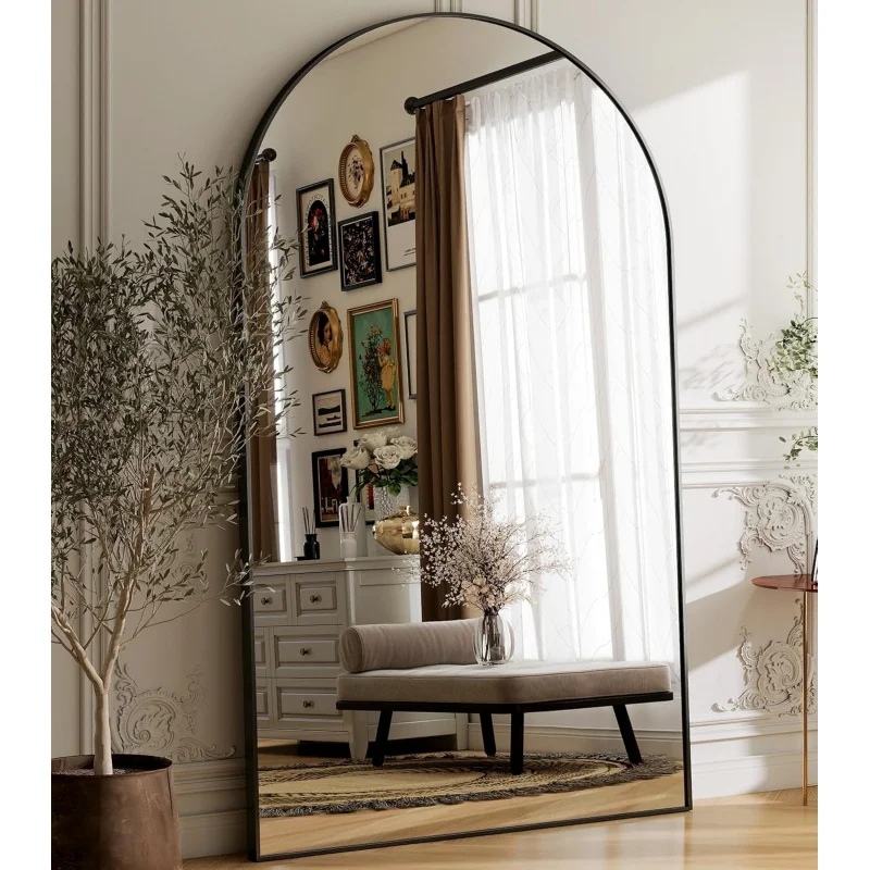 

72x44 Black Arched Full Length Mirror, Oversized Full Body Mirror with Premium Aluminum Alloy Frame, Freestanding & Wall