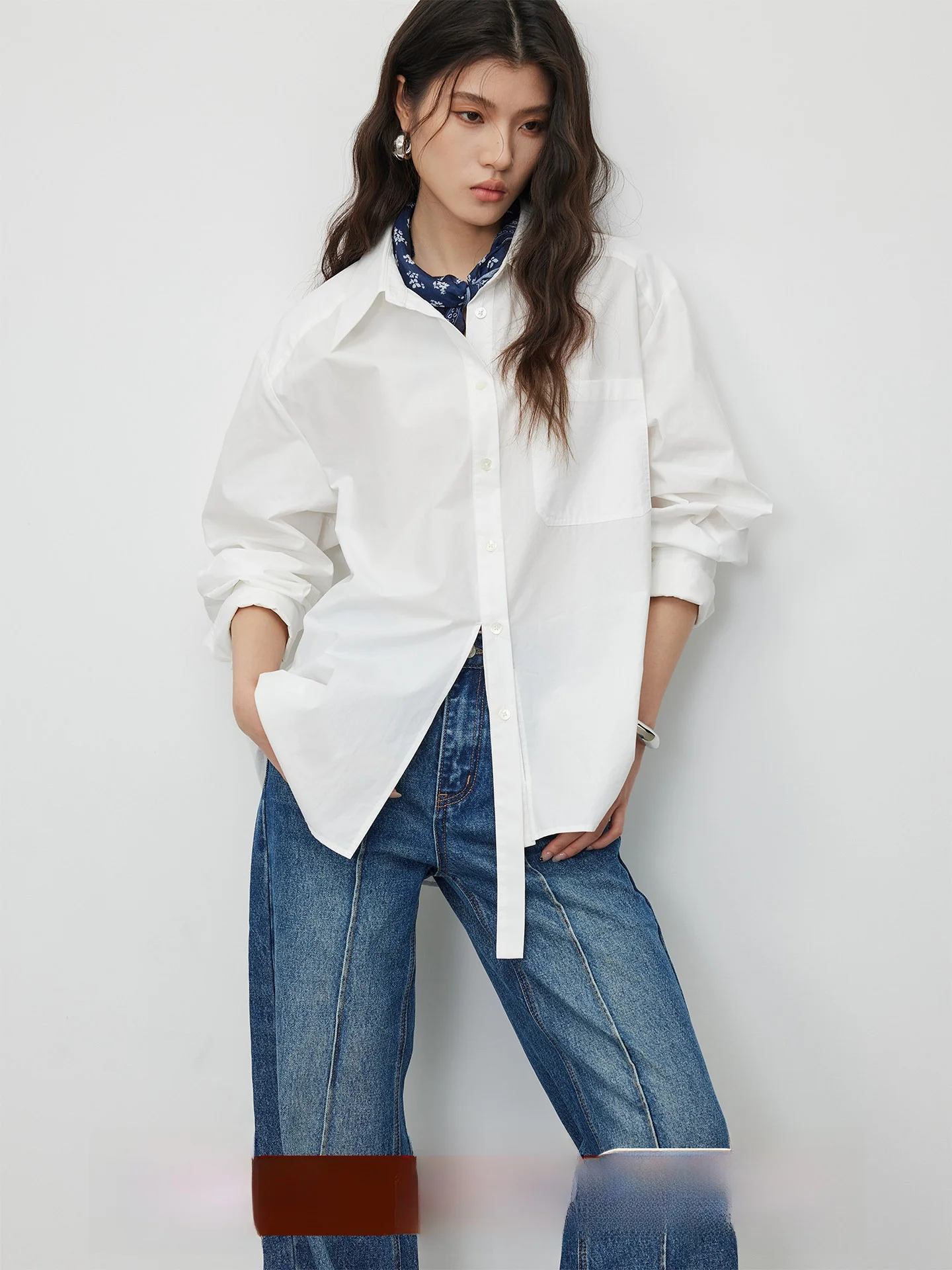 

KEARA White Asymmetrical Sash Long Sleeve Women's Shirt Spring 2026 New Design Sensation Open Cardigan Top Skin-friendly Brea...