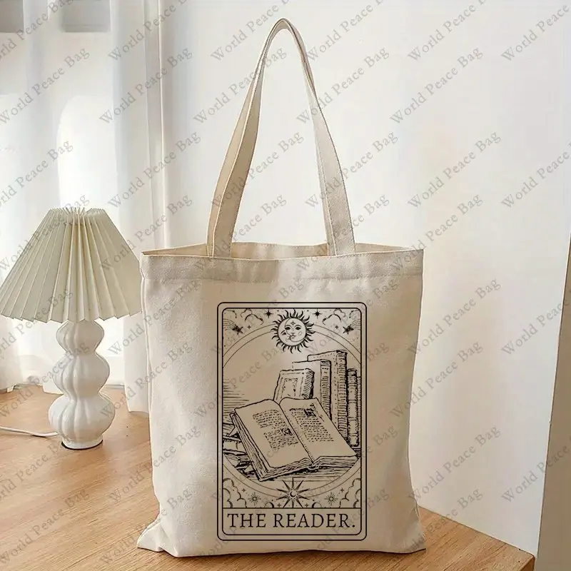 Vintage The Reader Pattern Canvas Umhängetasche, leichte Einkaufstasche mit Sonnenmuster, vielseitige Aufbewahrungstasche – Detail 3