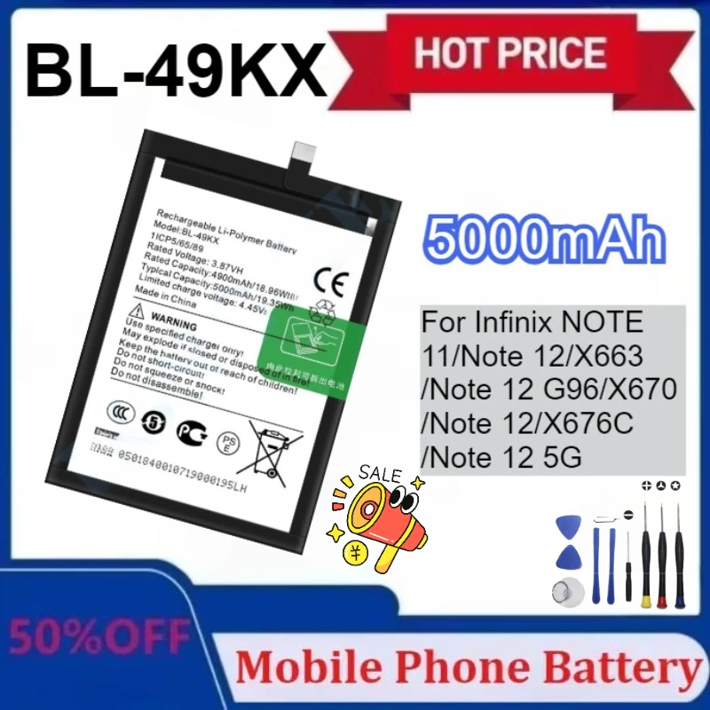 

Модернизированный аккумулятор BL-49kx для Infinix ПРИМЕЧАНИЕ 11/Note 12/X663/Note 12 G96/X670/Note 12/X676C/Note 12 5G Аккумуляторы для мобильных телефонов
