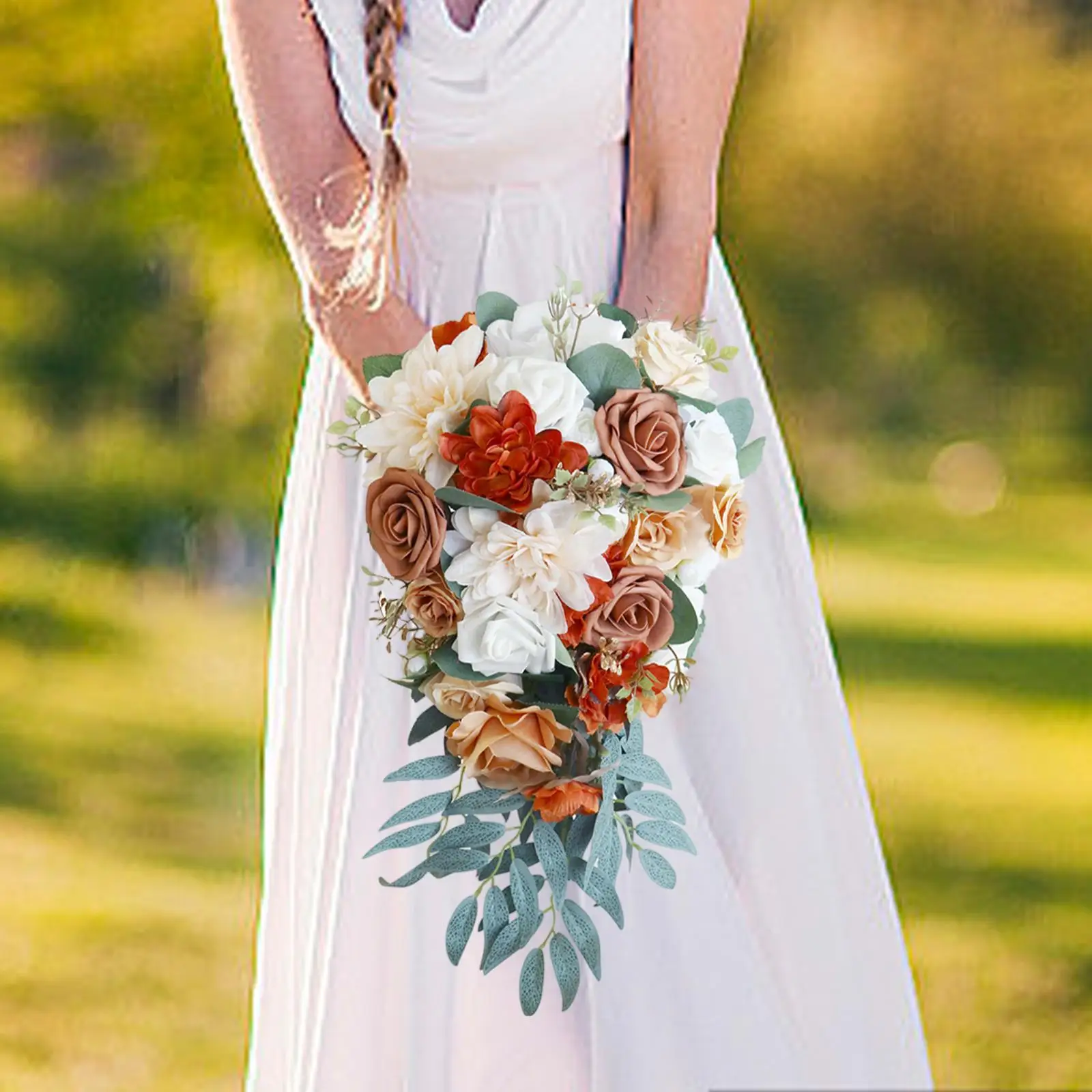 

Wedding Bouquet for Bride, Waterfall Floral Bouquet Silk Flowers Artificial
